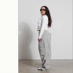 Local European Parachute Cargo Nylon Relaxed Baggy Drawstring Pant Gray Grey  29